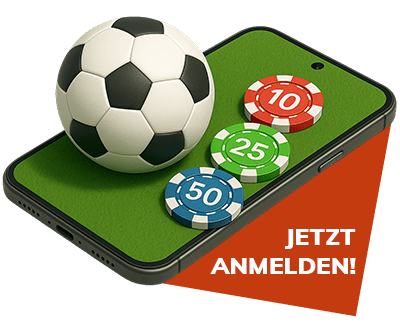 smartphone mit fussball und chips zur anmeldung